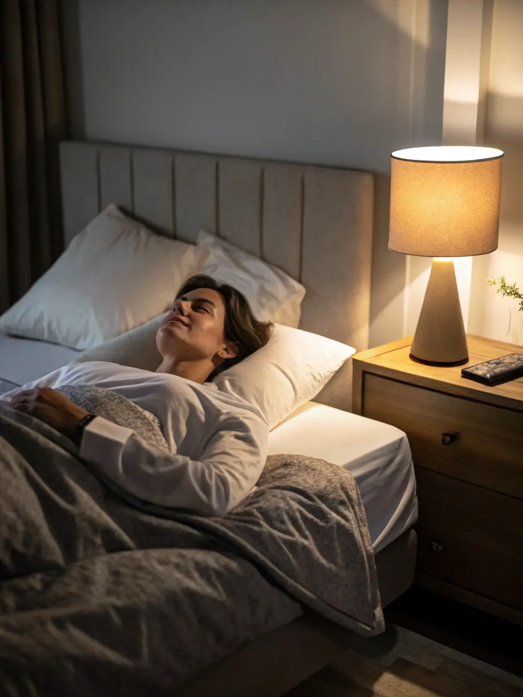 A serene individual sleeping peacefully, illustrating the benefits of herbal treatments for combating sleep apnea, insomnia, and anxiety.